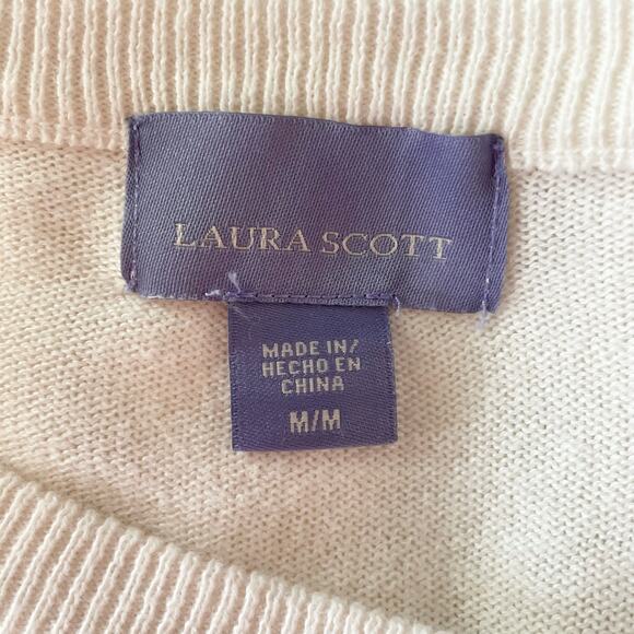 Laura Scott Cream Cotton Cardigan Sweater Round Neck Classic Fit MEDIUM Fall - Picture 6 of 8
